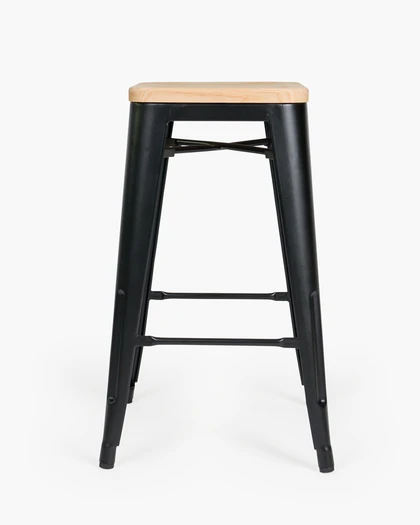 Tolix Replica Bar Stool Solid Ash Seat - Matt Black, 76Cm