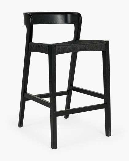Grace Bar Stool - Black, Black Rope Seat, 65cm