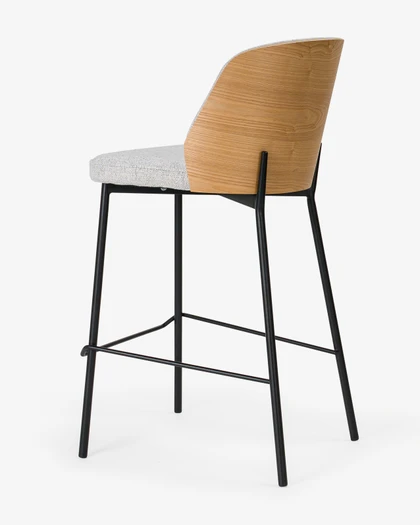 Clive Bar Stool - Natural Wood Back - Grey Fabric, 65Cm