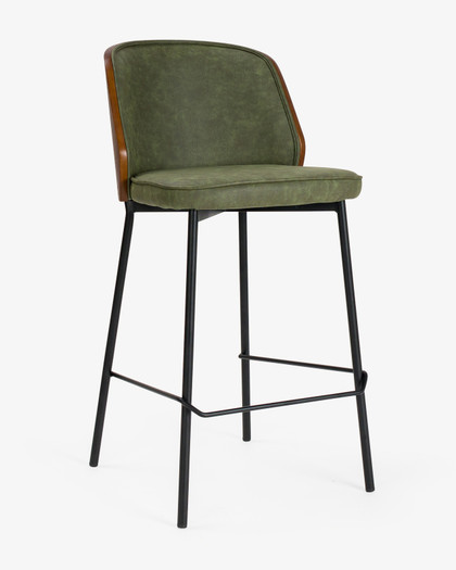 Clive Bar Stool - Dark Wood Back - Forest Green, 65Cm