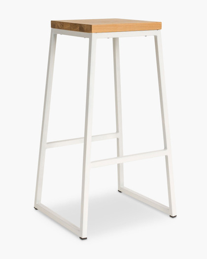 Jerry Bar Stool - White - Natural Wood, 75Cm