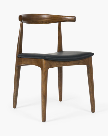 Hans Wegner Replica Elbow Chair, Walnut - Black Seat