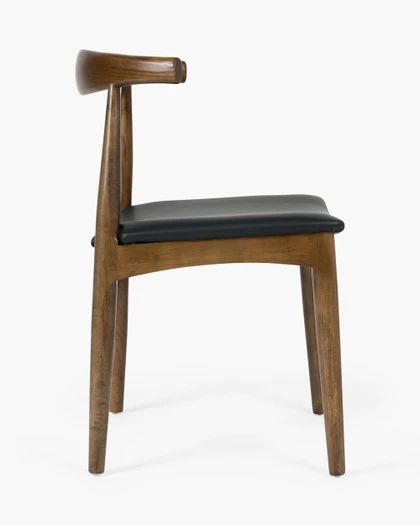 Hans Wegner Replica Elbow Chair, Walnut - Black Seat