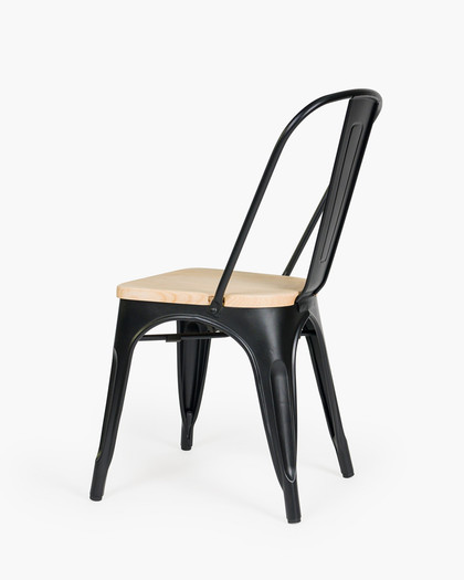 Tolix Replica Chair With Solid Ash Seat  - Matt Black