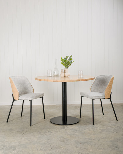 Clive Chair - Natural Wood Back, Grey Fabric