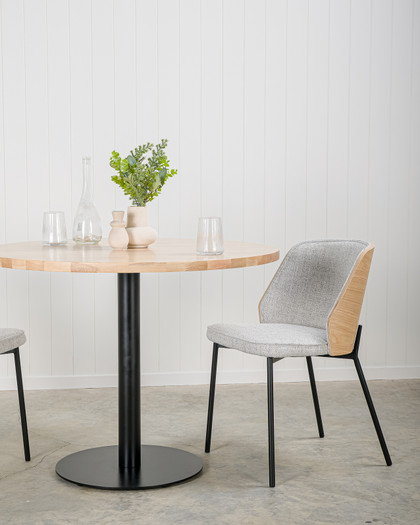 Clive Chair - Natural Wood Back, Grey Fabric