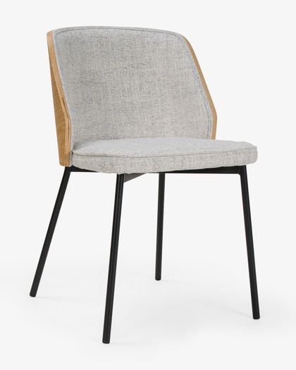 Clive Chair - Natural Wood Back, Grey Fabric