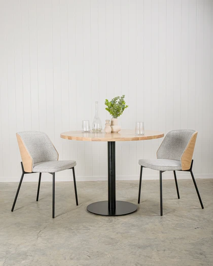Clive Chair - Natural Wood Back, Grey Fabric