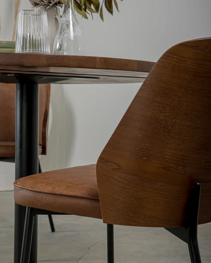 Clive Chair - Dark Wood Back, Chestnut Vinyl