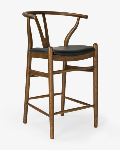 Hans Wegner Replica Wishbone B/Stool, Walnut, Uph Seat, 65Cm
