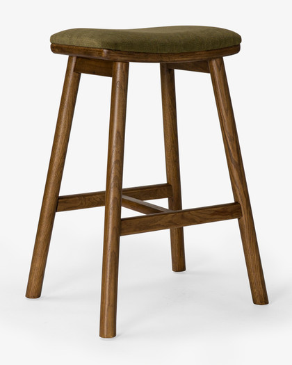 Archie Bar Stool - Walnut, 65Cm, Olive Green Seat