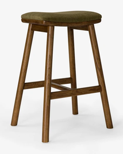 Cintesi Archie Bar Stool - Walnut, 65Cm, Olive Green Seat 