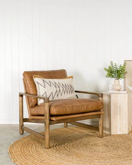 Cintesi Aspen Leather Armchair - Espresso Frame, Nutt Tan 