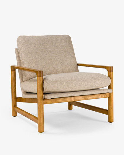 Cintesi Aspen Fabric Armchair - Natural Frame, Biscuit 