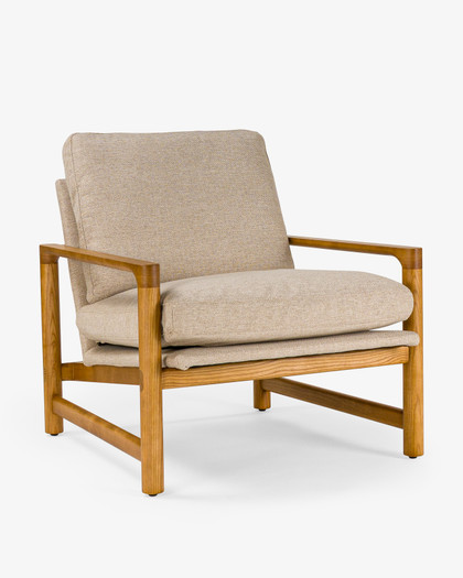 Aspen Fabric Armchair - Natural Frame, Biscuit