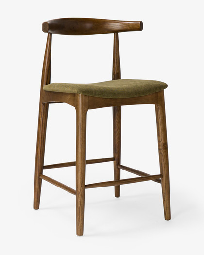 Hans Wegner Replica Elbow Bar Stool Walnut&Olive Green, 65Cm