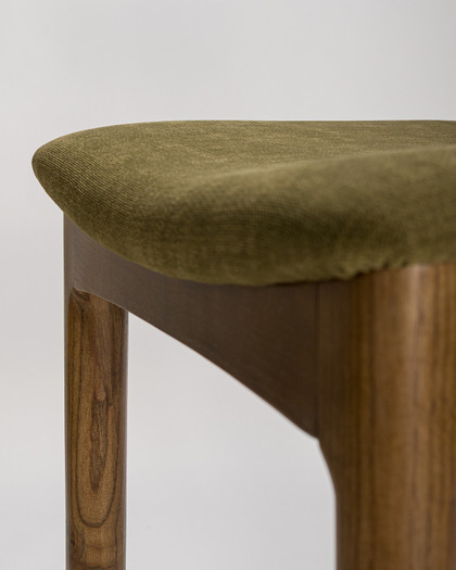 Hans Wegner Replica Elbow Bar Stool Walnut&Olive Green, 65Cm