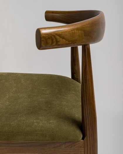Cintesi Hans Wegner Replica Elbow Barstool Walnut&Olive Green, 65Cm 