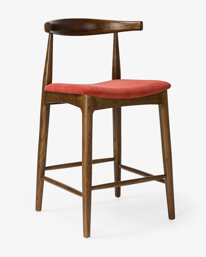 Hans Wegner Replica Elbow Bar Stool - Walnut & Brick, 65Cm