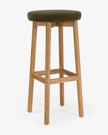 Curve Bar Stool - Natural Oak, Olive Green Seat 75cm