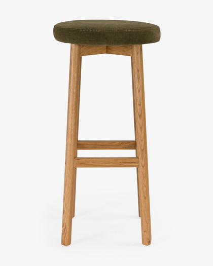 Curve Bar Stool - Natural Oak, Olive Green Seat 75cm