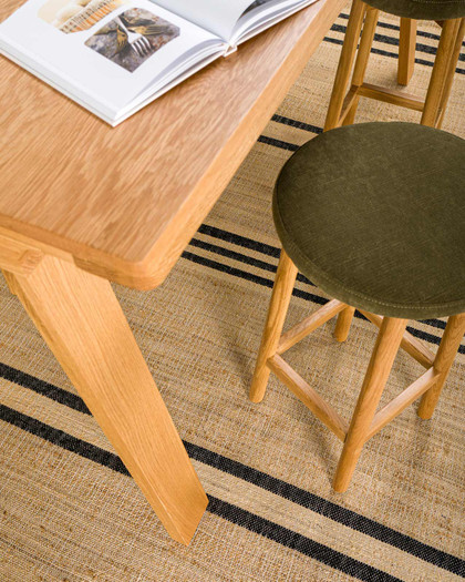 Curve Bar Stool - Natural Oak, Olive Green Seat 75cm