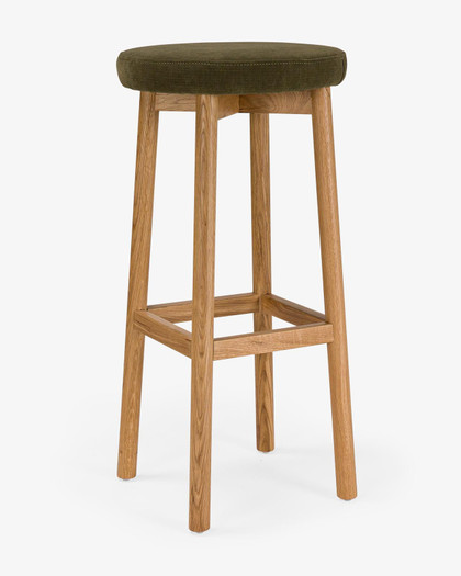 Cintesi Curve Bar Stool - Natural Oak, Olive Green Seat 75cm 