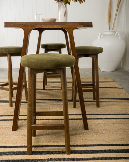 Curve Bar Stool - Dark Oak, Olive Green Seat 75cm