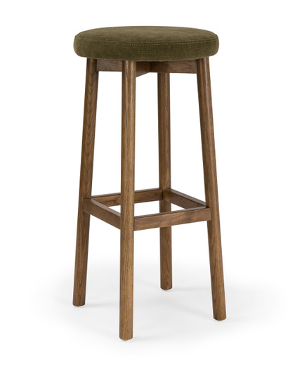 Curve Bar Stool - Dark Oak, Olive Green Seat 75cm