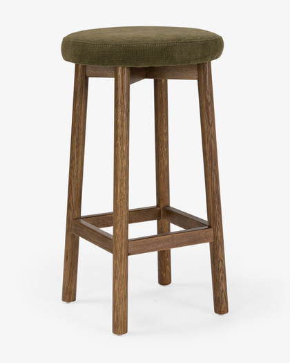 Curve Bar Stool - Dark Oak, Olive Green Seat 65cm