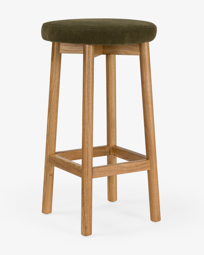 Curve Bar Stool - Natural Oak, Olive Green Seat 65cm