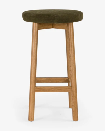 Cintesi Curve Bar Stool - Natural Oak, Olive Green Seat 65cm 