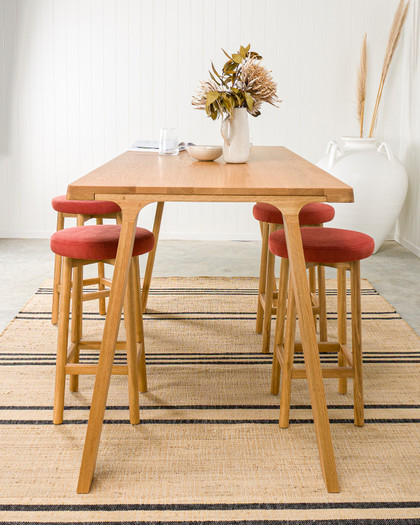 Curve Bar Stool - Natural Oak, Brick Seat 65cm