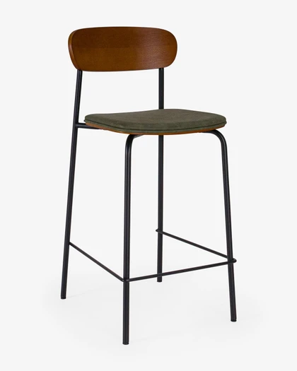 Cintesi Neal Bar Stool - Dark Wood & Forest Green, 65Cm 