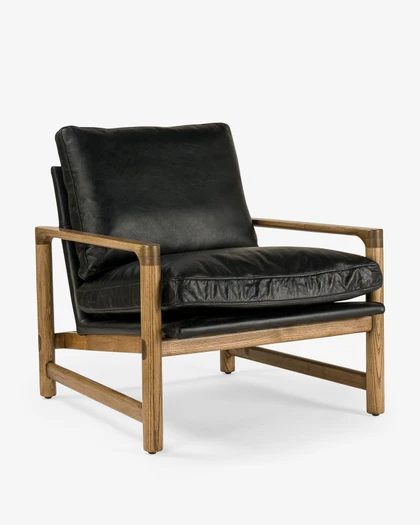 Cintesi Aspen Leather Armchair - Espresso Frame, Raven Black 