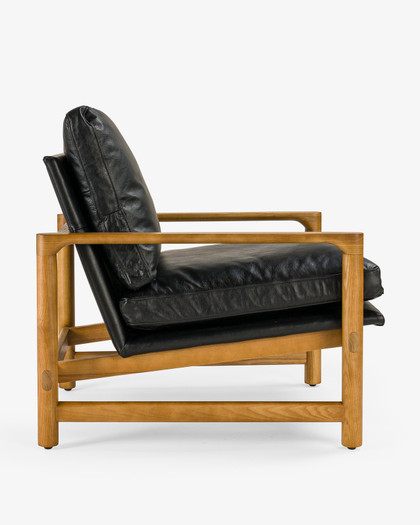 Aspen Leather Armchair - Natural Frame, Raven Black