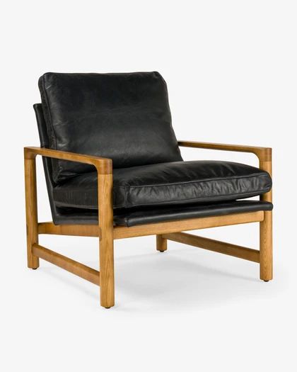 Cintesi Aspen Leather Armchair - Natural Frame, Raven Black 