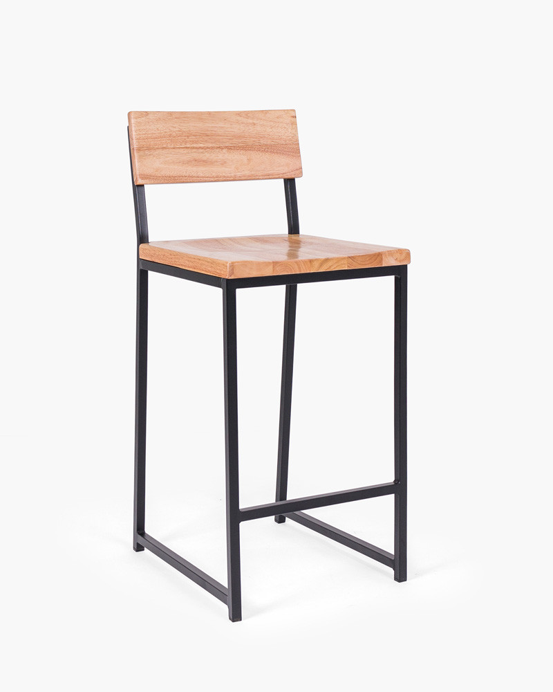 Baxter Barstool  - Matt Black - Natural Wood, 65Cm