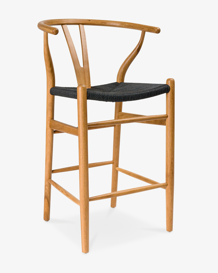 Hans Wegner Replica Wishbone B/Stool, Nat w Black Seat, 65Cm