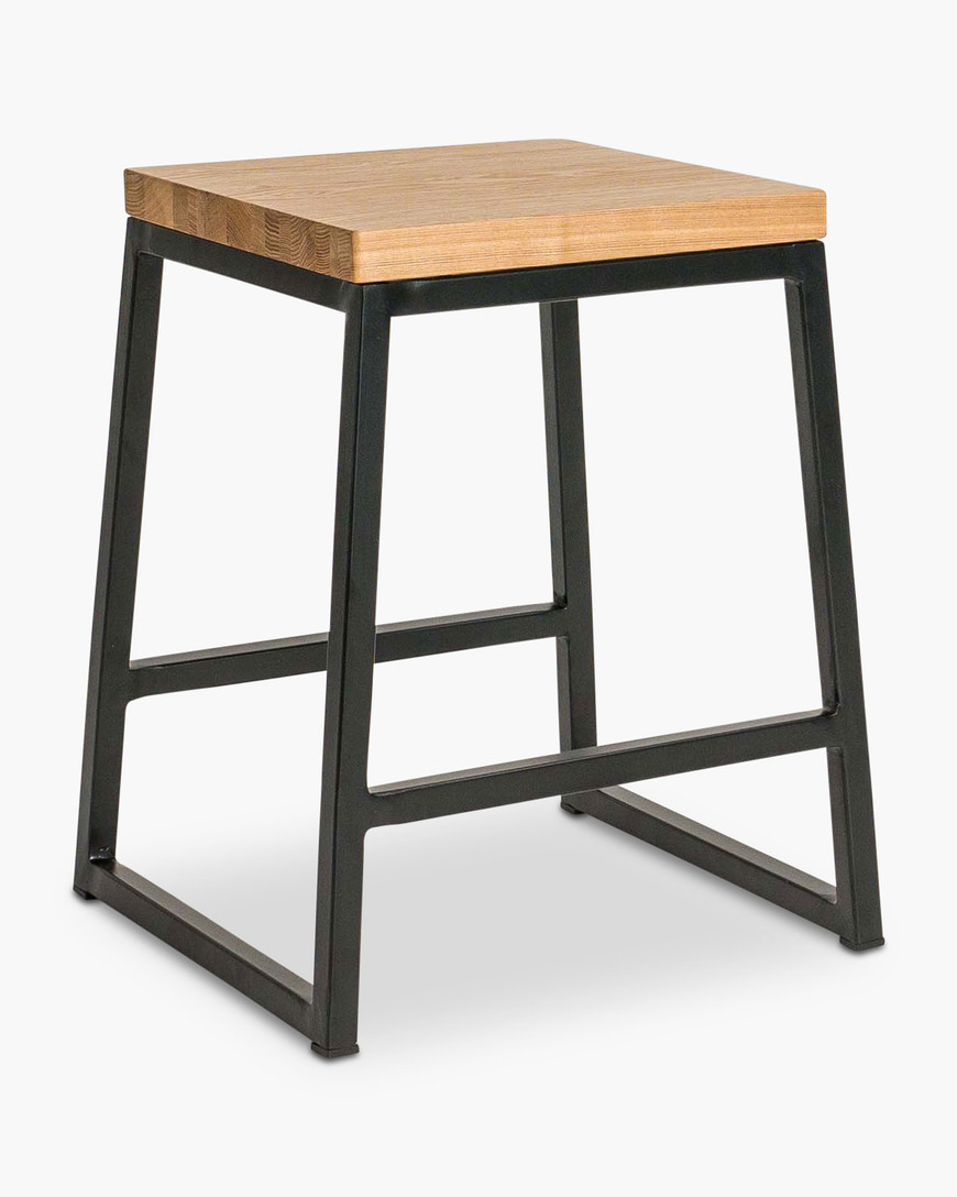 Jerry Bar Stool - Black - Natural Wood, 45Cm