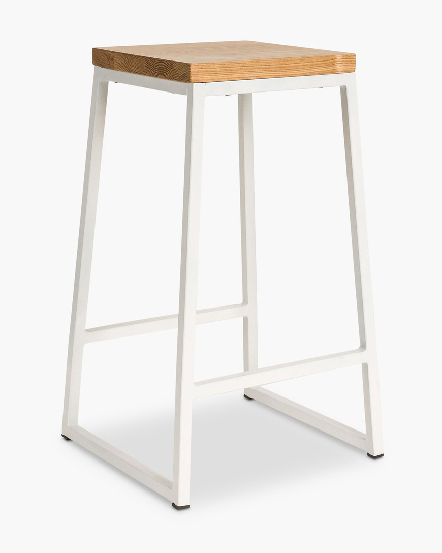 Jerry Bar Stool - White - Natural Wood, 65Cm