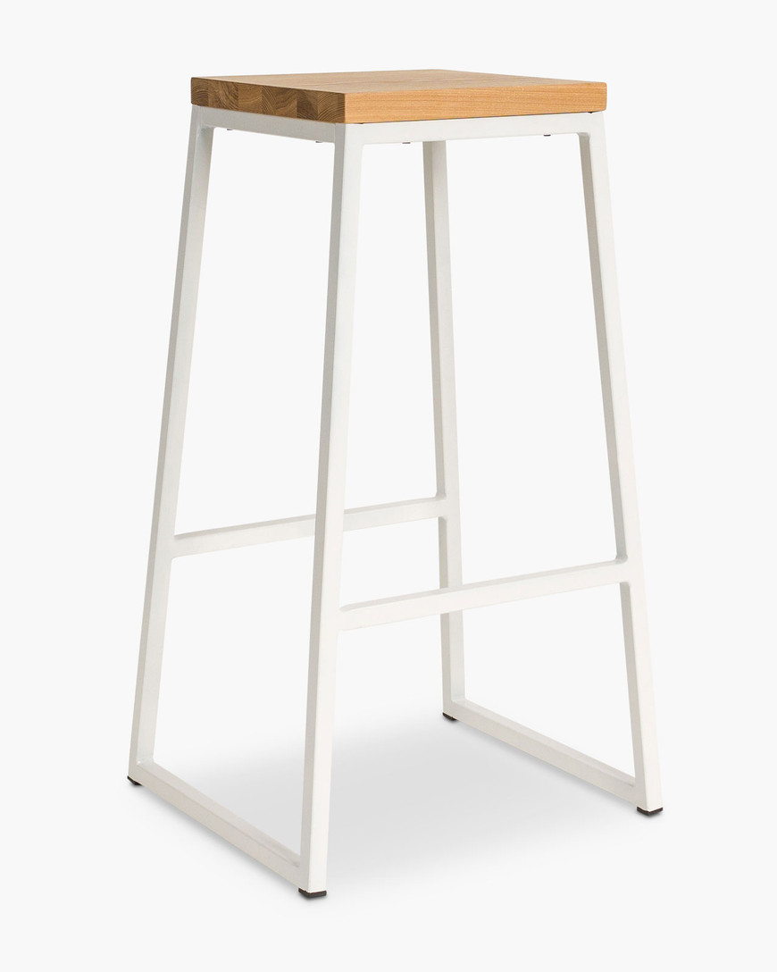 Jerry Bar Stool - White - Natural Wood, 75Cm