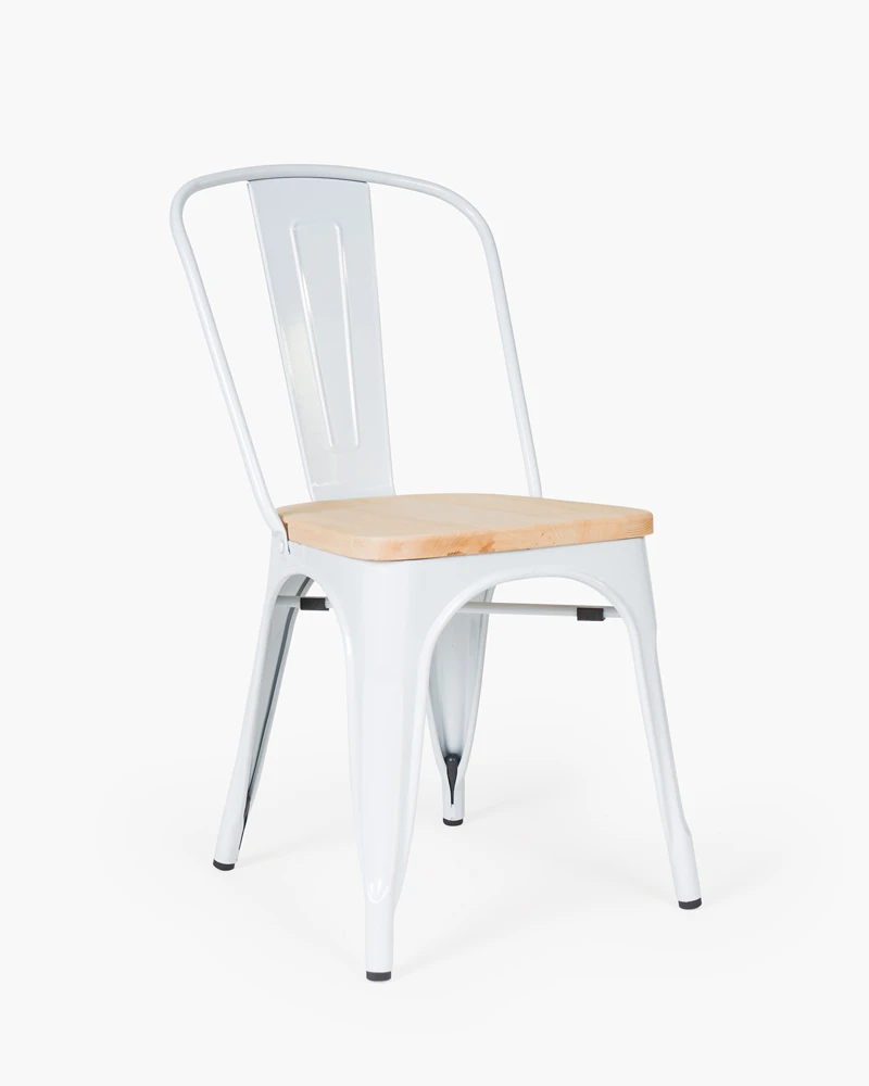 Tolix Replica Chair With Solid Ash Seat - White