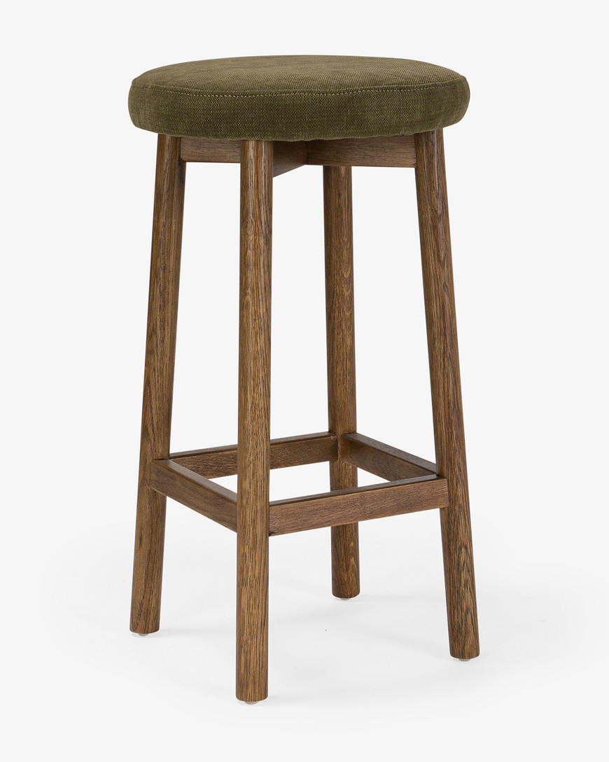 Curve Bar Stool - Dark Oak, Olive Green Seat 65cm