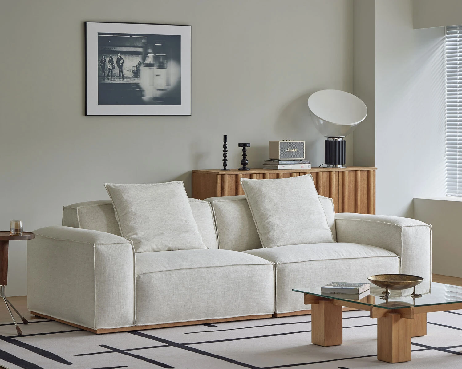 white sofa and throw