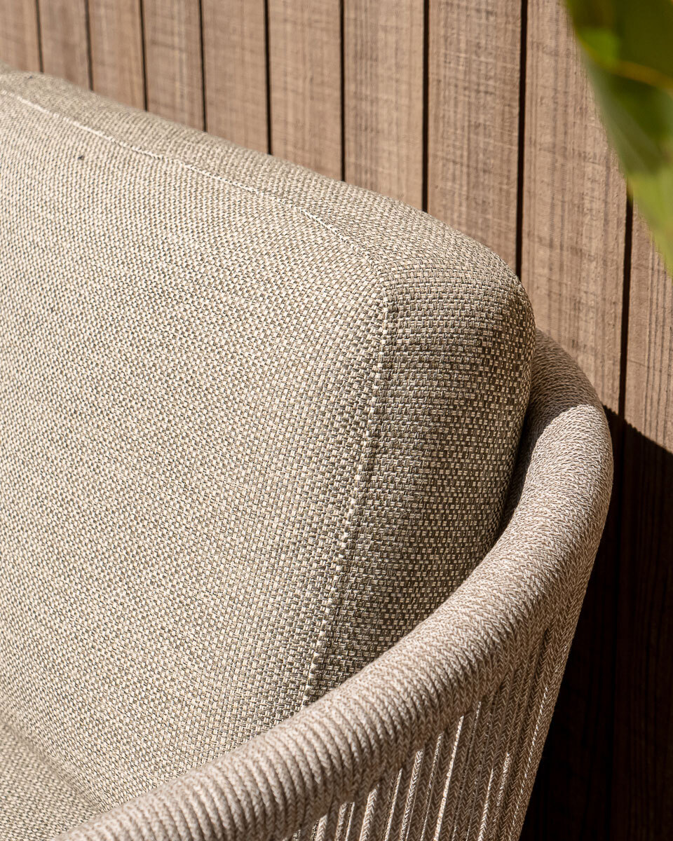 Close up of textured outdoor fabric on an outdoor setting