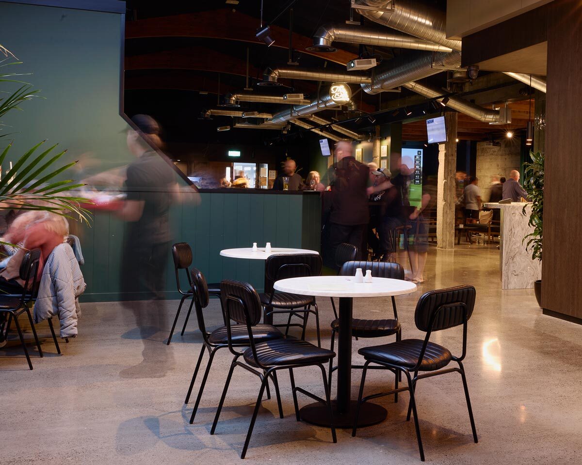 Barry dining chairs with Toulouse table tops and Hydra bases at The 19th in New Plymouth