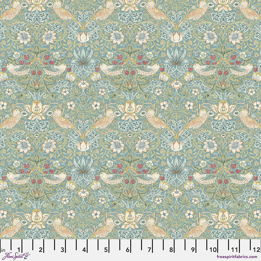 FreeSpirit Fabrics | Mini Strawberry Thief - Aqua| Kelmscott|The