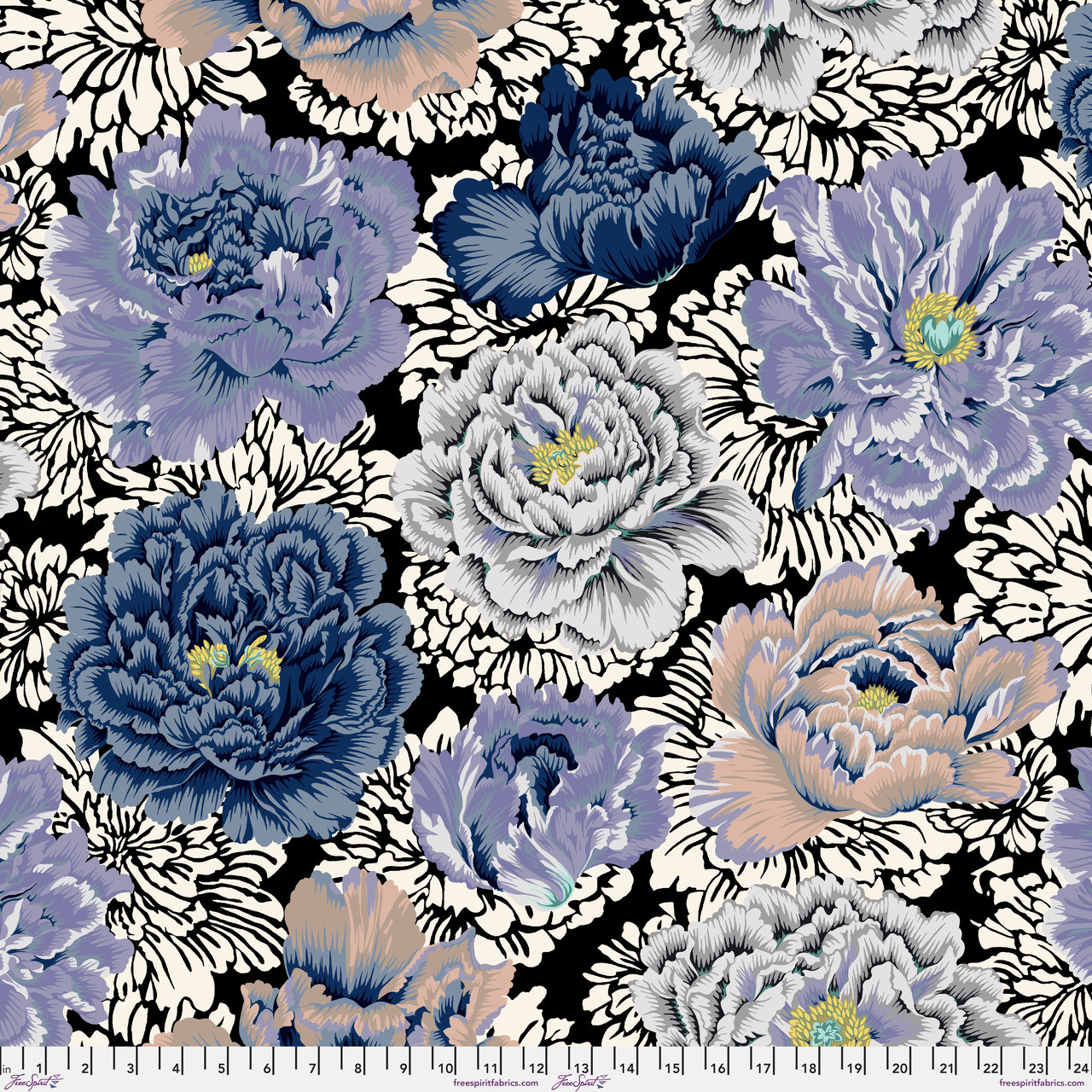 FreeSpirit Fabrics | Brocade Peony - Grey| Kaffe Fassett