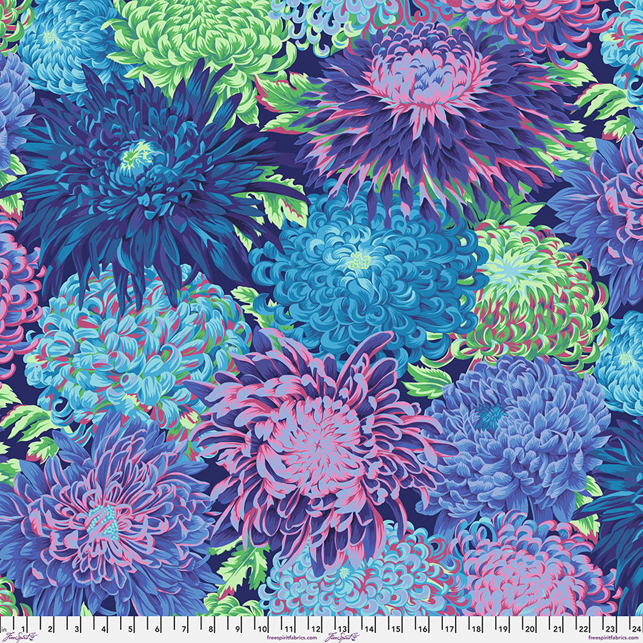 ペパーミントヨーゼフ FreeSpirit Fabrics | Japanese Chrysanthemum - Blue| Kaffe Fassett
